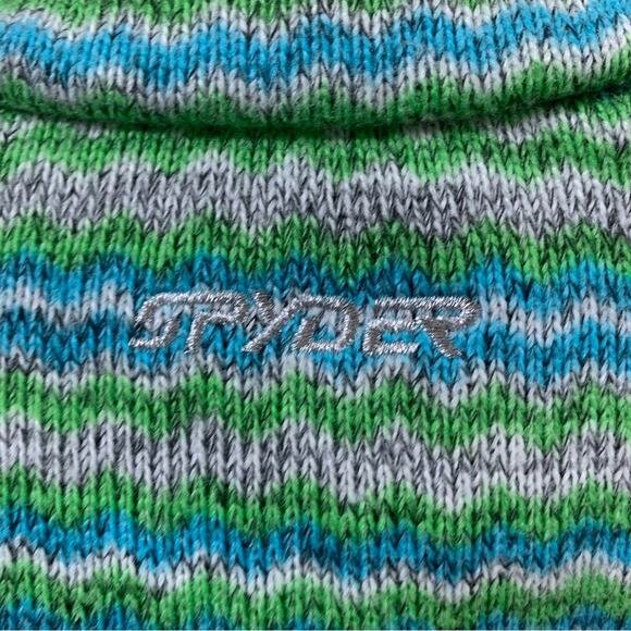 Spyder Striped Knit Fleece Green/Blue/Gray 1/4 Quarter-zip Jacket - Picture 6 of 7